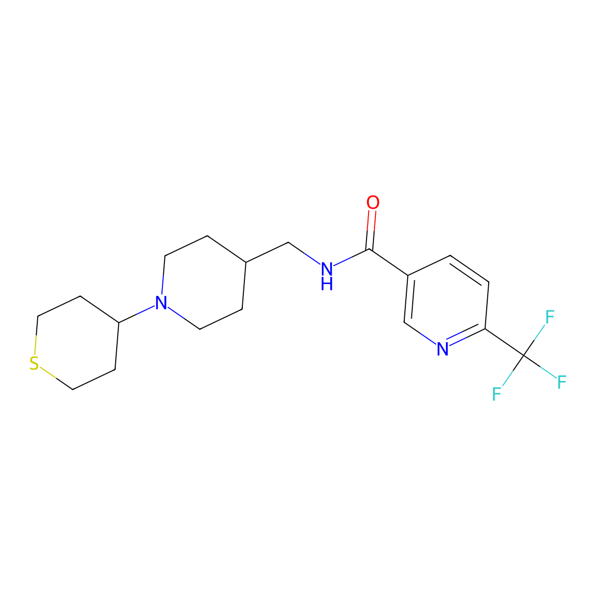 N-((1-(tetrahydro-2H-thiopyran-4-yl)piperidin-4-yl)methyl)-6-(trifluoromethyl)nicotinamide molecular structure, CAS 2034260-70-1