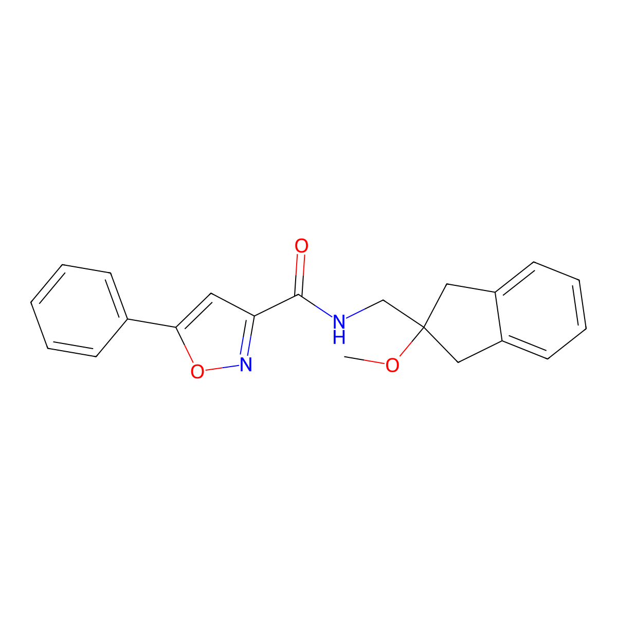 N-((2-methoxy-2,3-dihydro-1H-inden-2-yl)methyl)-5-phenylisoxazole-3-carboxamide molecular structure, CAS 2034260-87-0