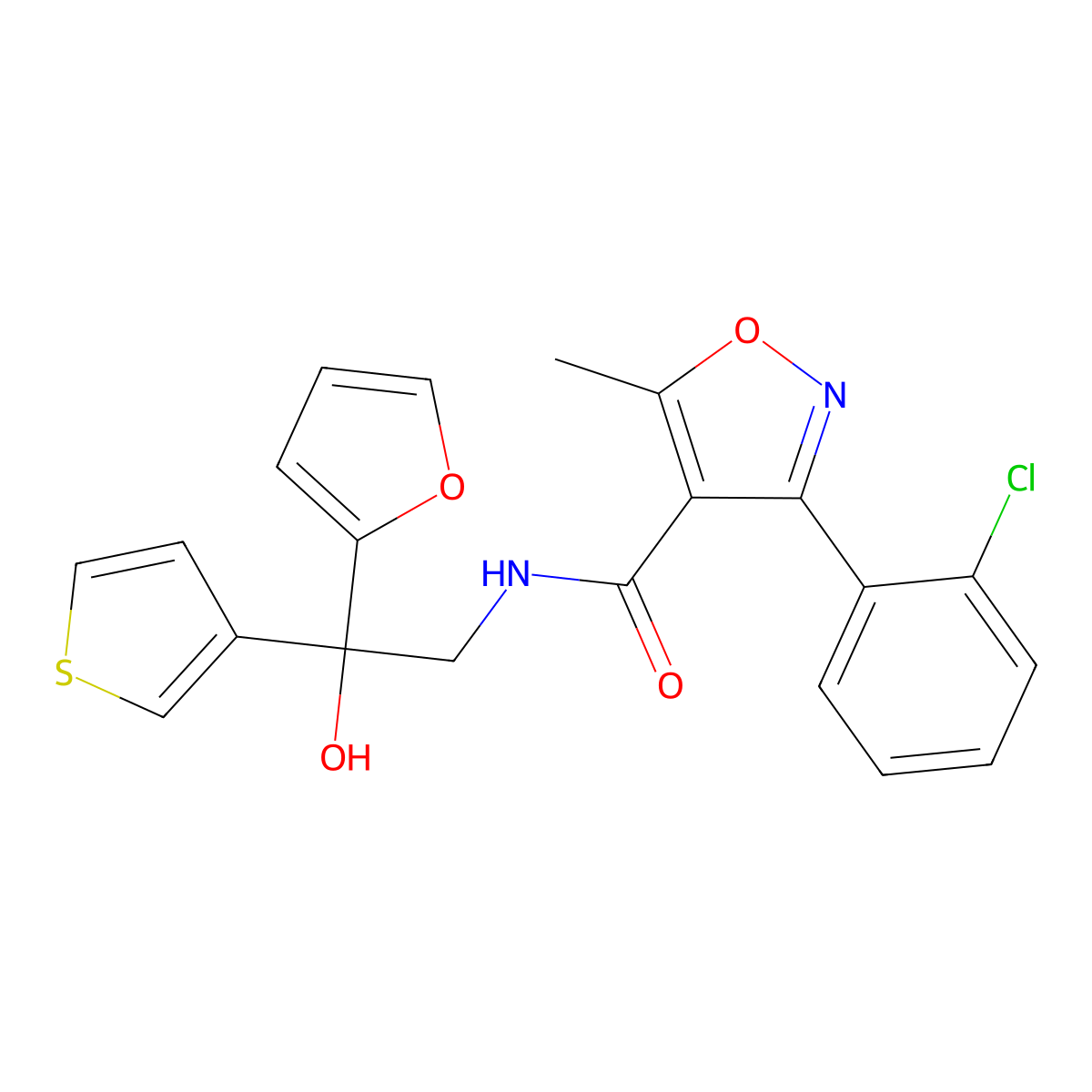 3-(2-chlorophenyl)-N-(2-(furan-2-yl)-2-hydroxy-2-(thiophen-3-yl)ethyl)-5-methylisoxazole-4-carboxamide molecular structure, CAS 2034260-90-5