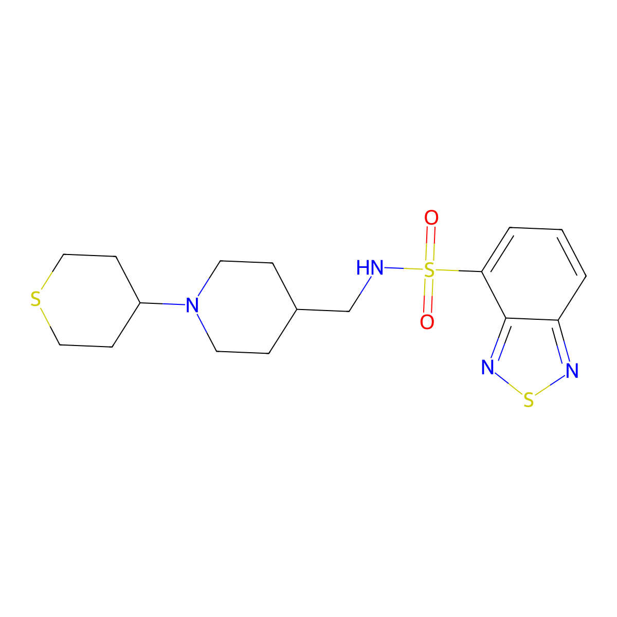 N-((1-(tetrahydro-2H-thiopyran-4-yl)piperidin-4-yl)methyl)benzo[c][1,2,5]thiadiazole-4-sulfonamide molecular structure, CAS 2034260-92-7