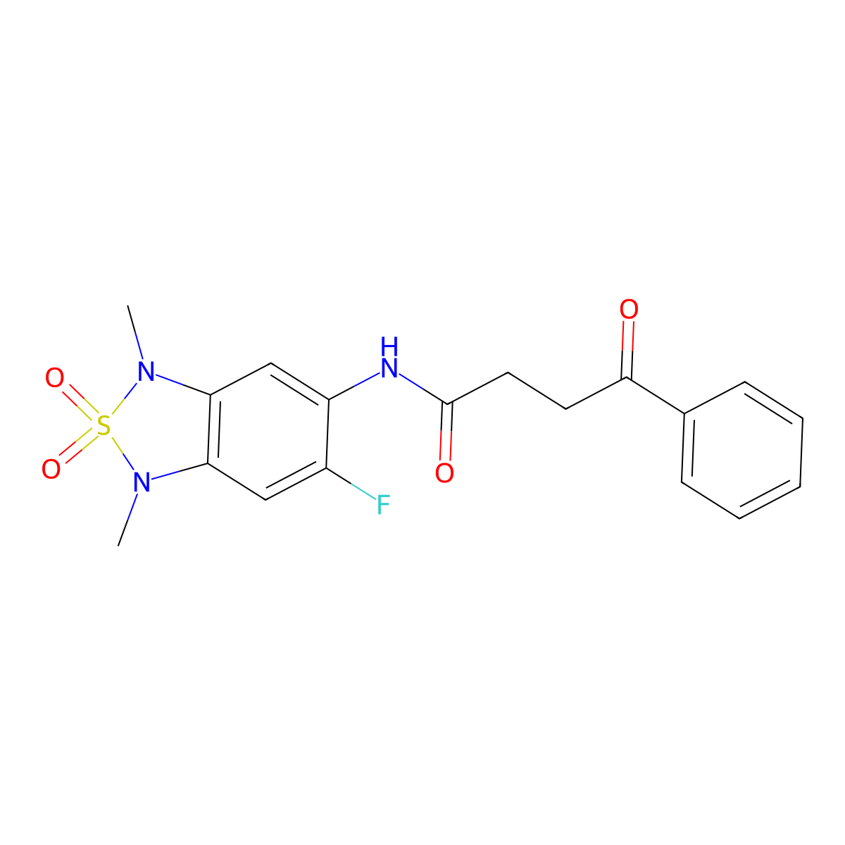 N-(6-fluoro-1,3-dimethyl-2,2-dioxido-1,3-dihydrobenzo[c][1,2,5]thiadiazol-5-yl)-4-oxo-4-phenylbutanamide molecular structure, CAS 2034260-93-8