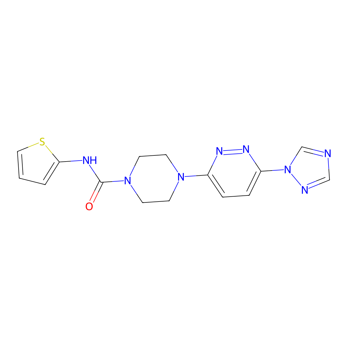 4-(6-(1H-1,2,4-triazol-1-yl)pyridazin-3-yl)-N-(thiophen-2-yl)piperazine-1-carboxamide molecular structure, CAS 2034260-97-2
