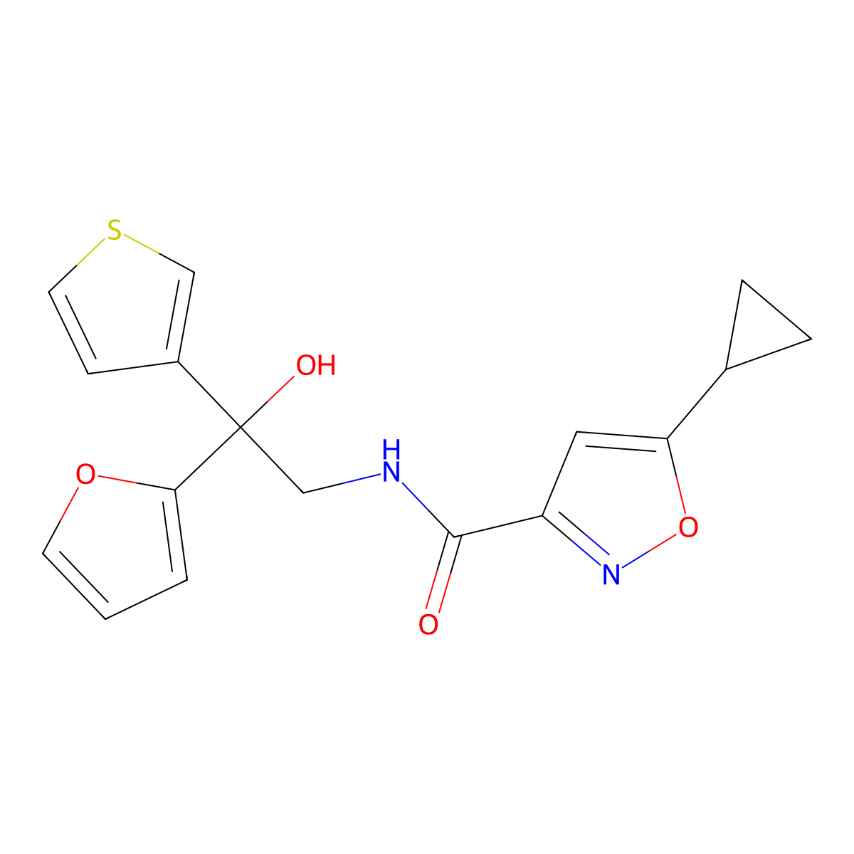 5-cyclopropyl-N-[2-(furan-2-yl)-2-hydroxy-2-(thiophen-3-yl)ethyl]-1,2-oxazole-3-carboxamide molecular structure, CAS 2034260-99-4