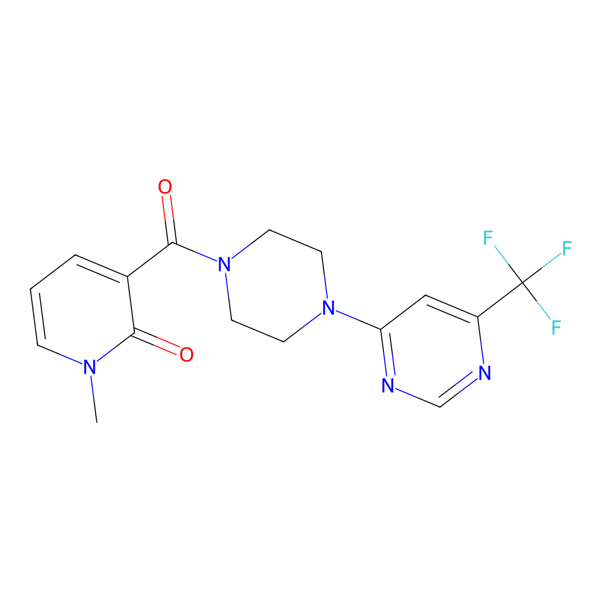 1-methyl-3-(4-(6-(trifluoromethyl)pyrimidin-4-yl)piperazine-1-carbonyl)pyridin-2(1H)-one molecular structure, CAS 2034261-02-2