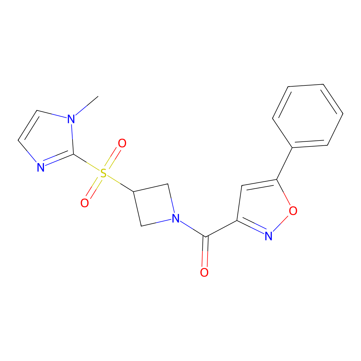 (3-((1-methyl-1H-imidazol-2-yl)sulfonyl)azetidin-1-yl)(5-phenylisoxazol-3-yl)methanone molecular structure, CAS 2034261-04-4