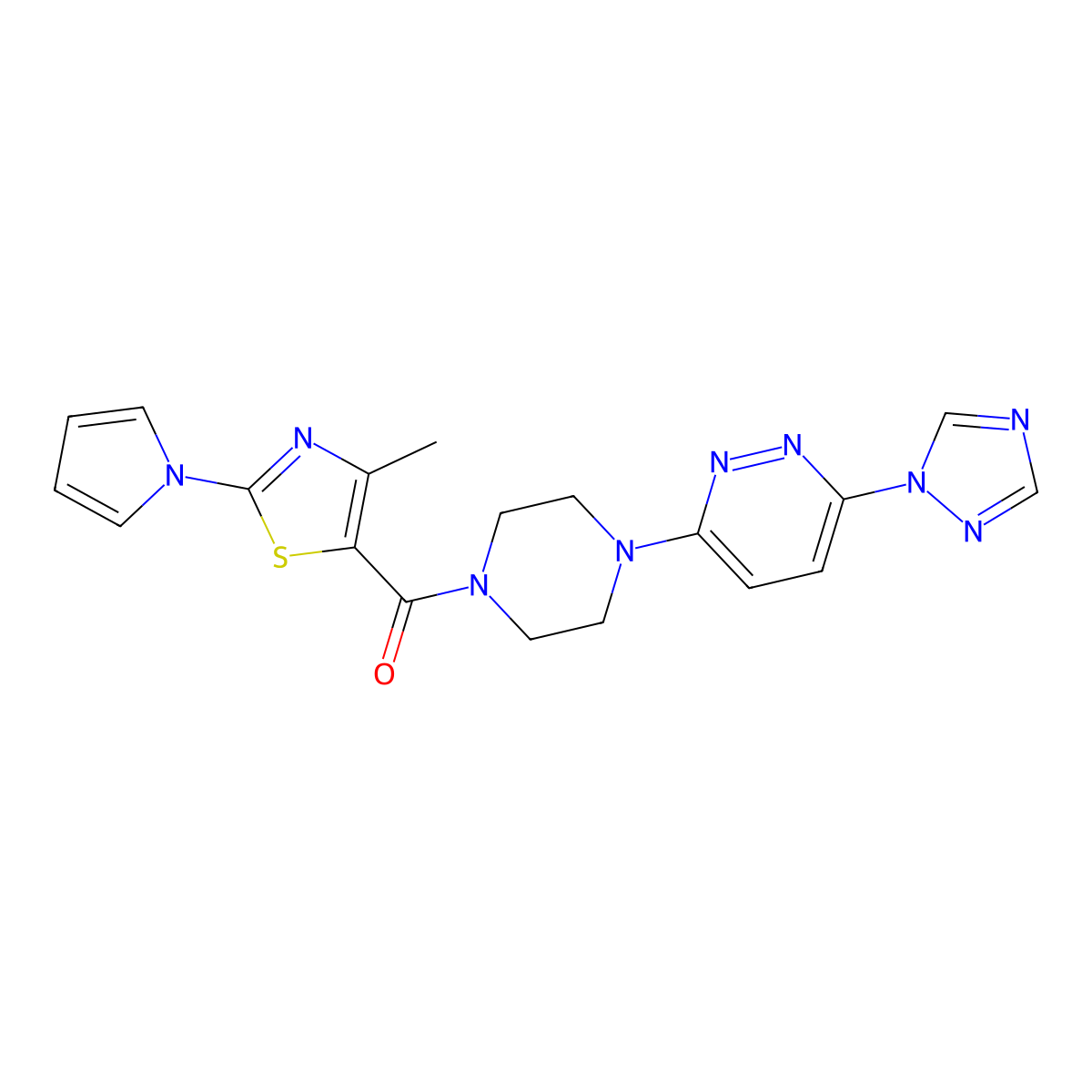 (4-(6-(1H-1,2,4-triazol-1-yl)pyridazin-3-yl)piperazin-1-yl)(4-methyl-2-(1H-pyrrol-1-yl)thiazol-5-yl)methanone molecular structure, CAS 2034261-06-6
