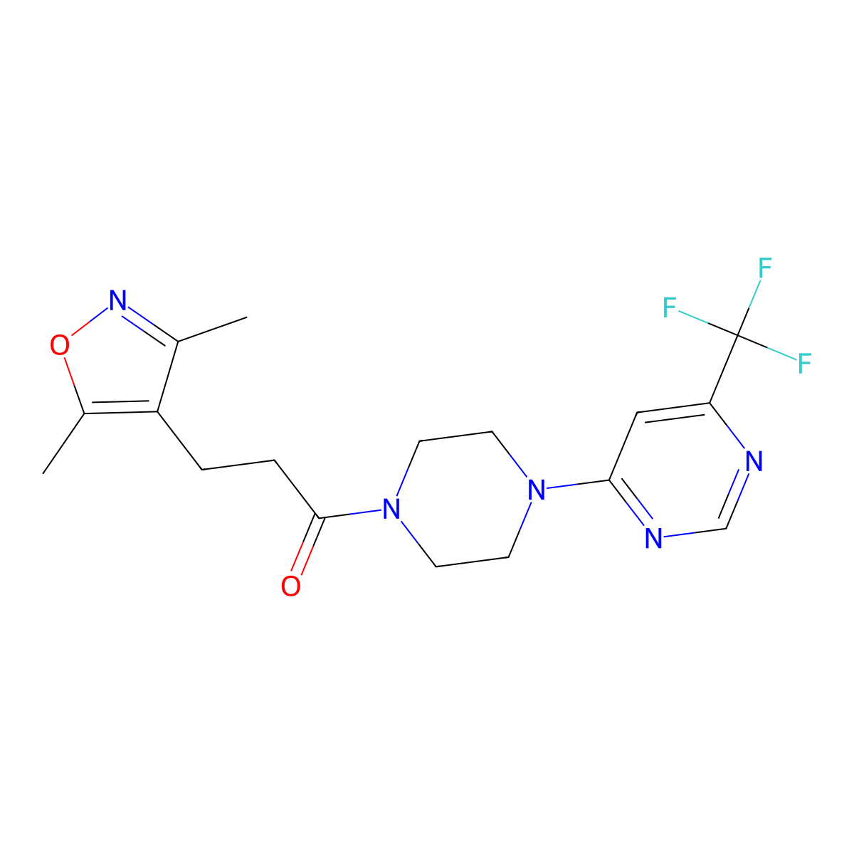 3-(3,5-Dimethylisoxazol-4-yl)-1-(4-(6-(trifluoromethyl)pyrimidin-4-yl)piperazin-1-yl)propan-1-one molecular structure, CAS 2034261-09-9