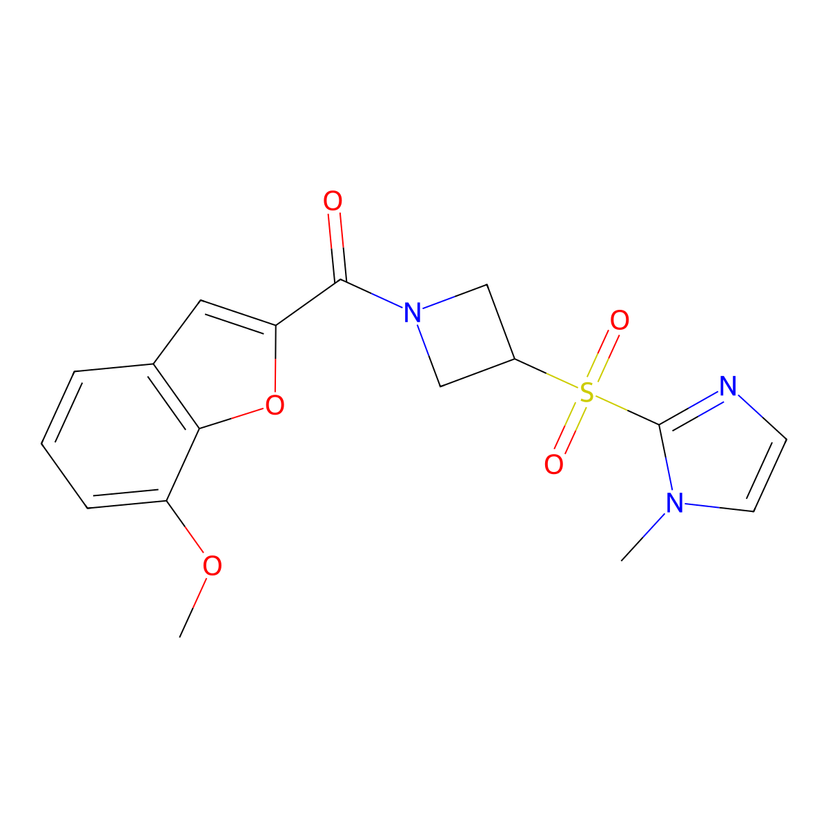 (7-methoxybenzofuran-2-yl)(3-((1-methyl-1H-imidazol-2-yl)sulfonyl)azetidin-1-yl)methanone molecular structure, CAS 2034261-11-3