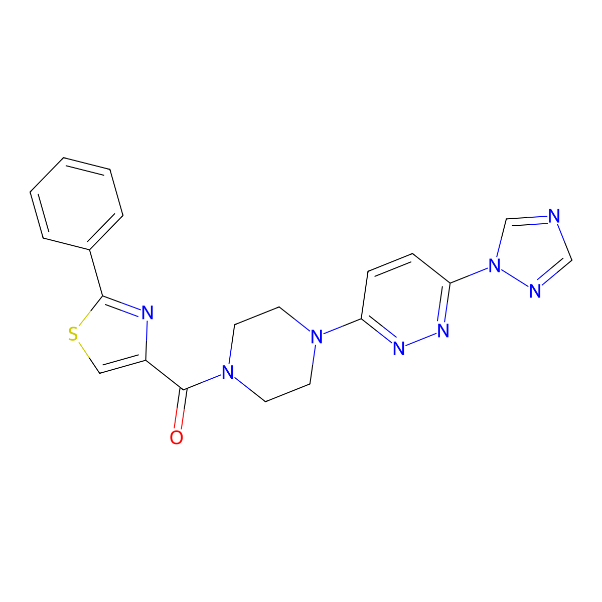 (4-(6-(1H-1,2,4-triazol-1-yl)pyridazin-3-yl)piperazin-1-yl)(2-phenylthiazol-4-yl)methanone molecular structure, CAS 2034261-12-4