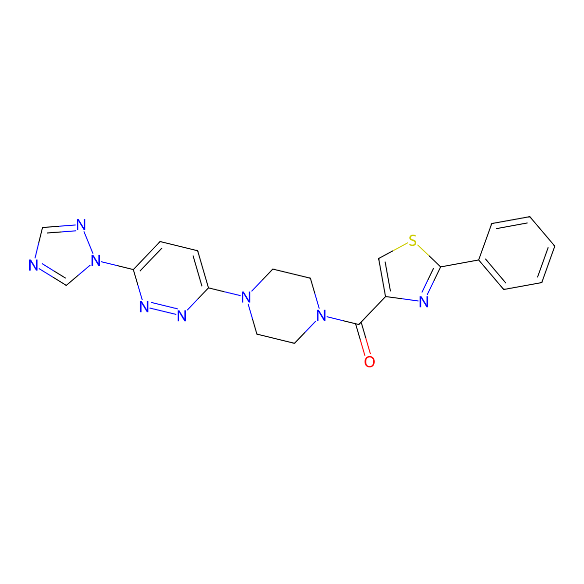 (4-(6-(1H-1,2,4-triazol-1-yl)pyridazin-3-yl)piperazin-1-yl)(2-phenylthiazol-4-yl)methanone molecular structure, CAS 2034261-12-4