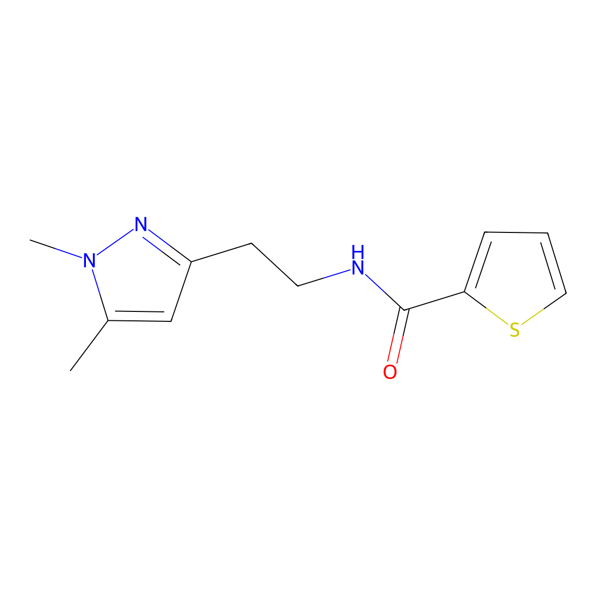N-[2-(1,5-dimethyl-1H-pyrazol-3-yl)ethyl]thiophene-2-carboxamide molecular structure, CAS 2034261-14-6