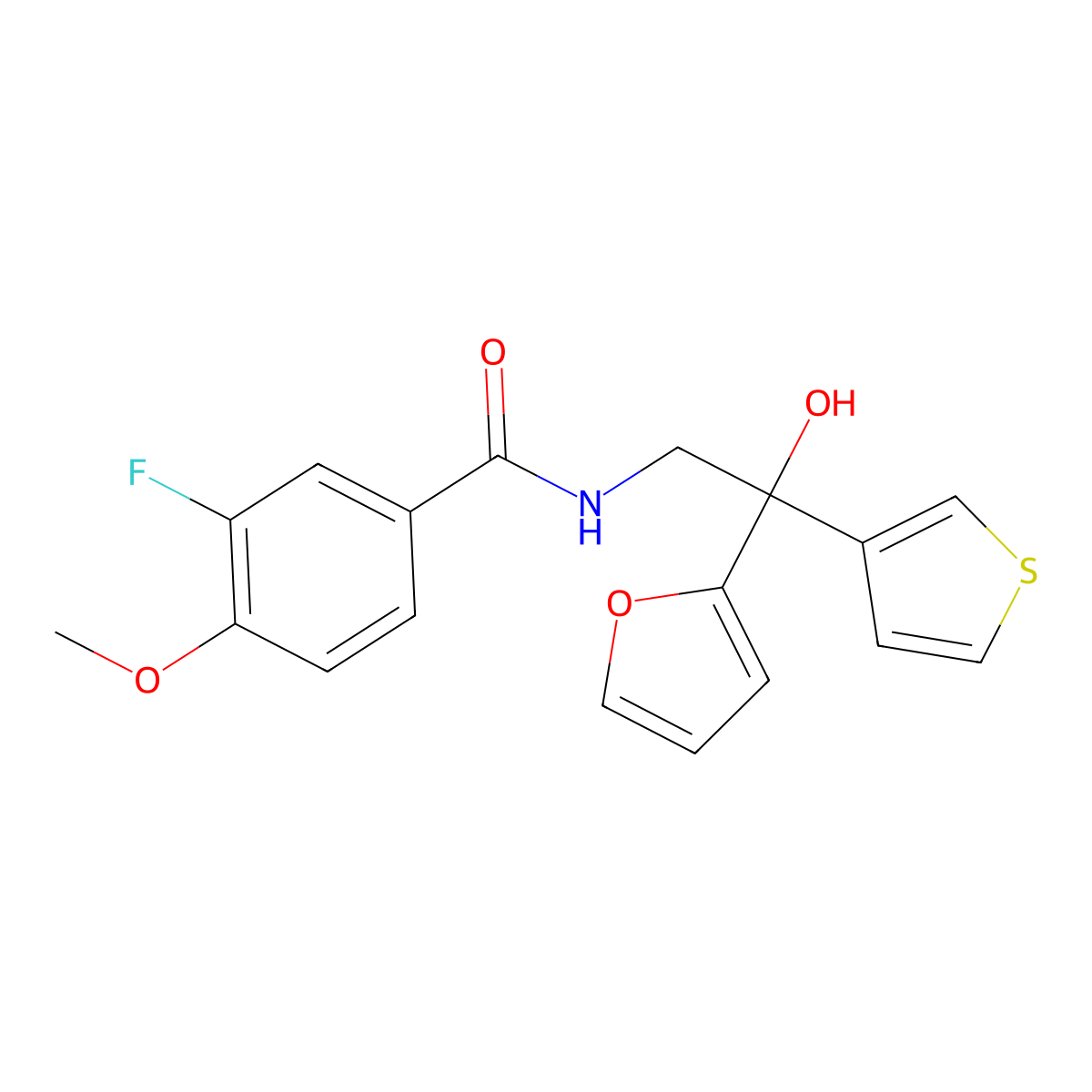3-fluoro-N-[2-(furan-2-yl)-2-hydroxy-2-(thiophen-3-yl)ethyl]-4-methoxybenzamide molecular structure, CAS 2034261-16-8