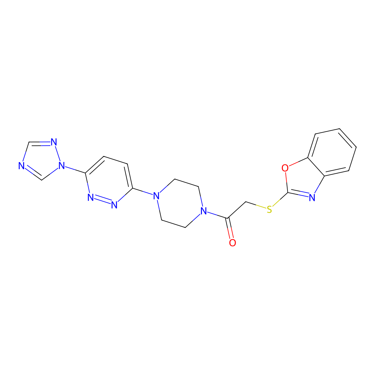 1-(4-(6-(1H-1,2,4-triazol-1-yl)pyridazin-3-yl)piperazin-1-yl)-2-(benzo[d]oxazol-2-ylthio)ethanone molecular structure, CAS 2034261-19-1