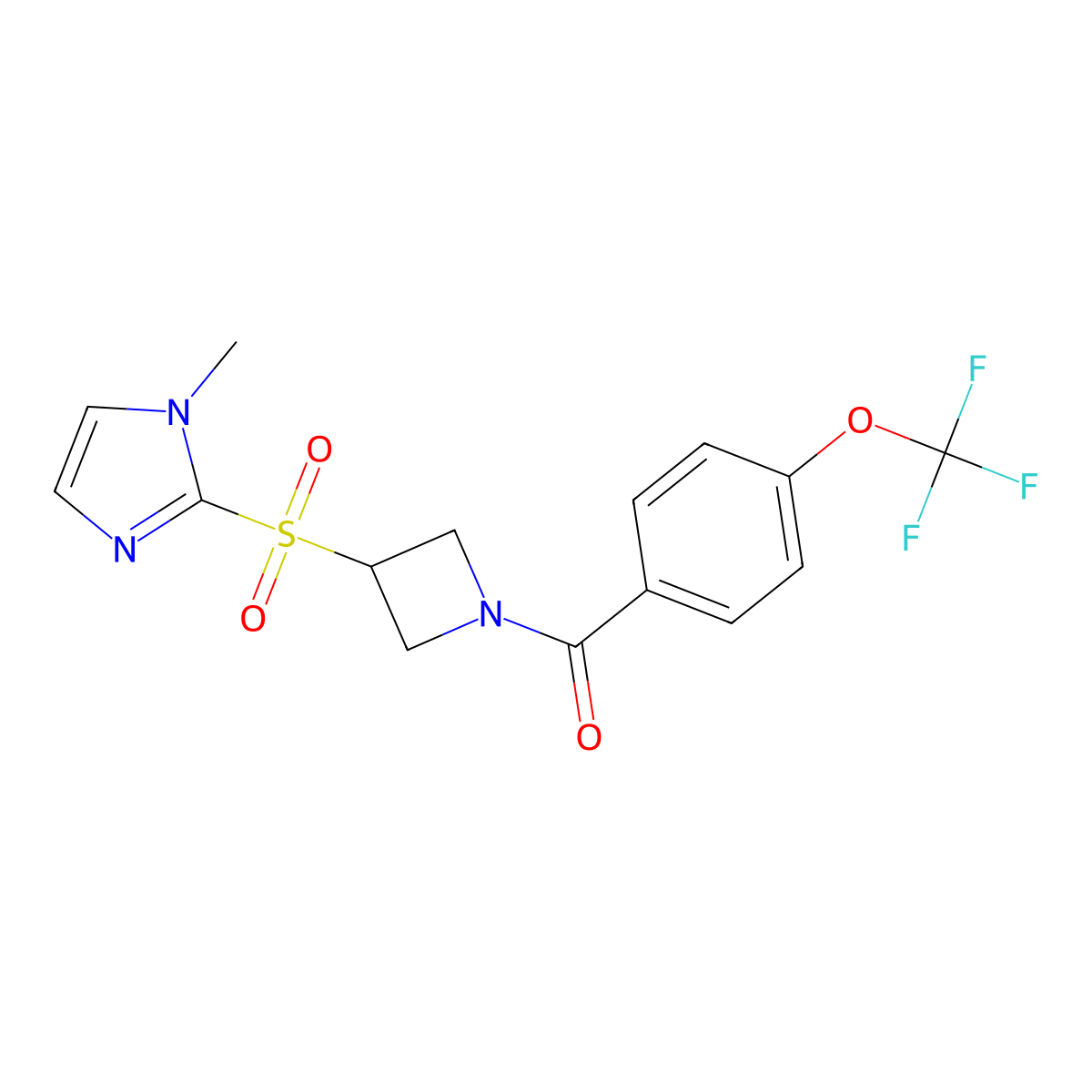 (3-((1-methyl-1H-imidazol-2-yl)sulfonyl)azetidin-1-yl)(4-(trifluoromethoxy)phenyl)methanone molecular structure, CAS 2034261-20-4