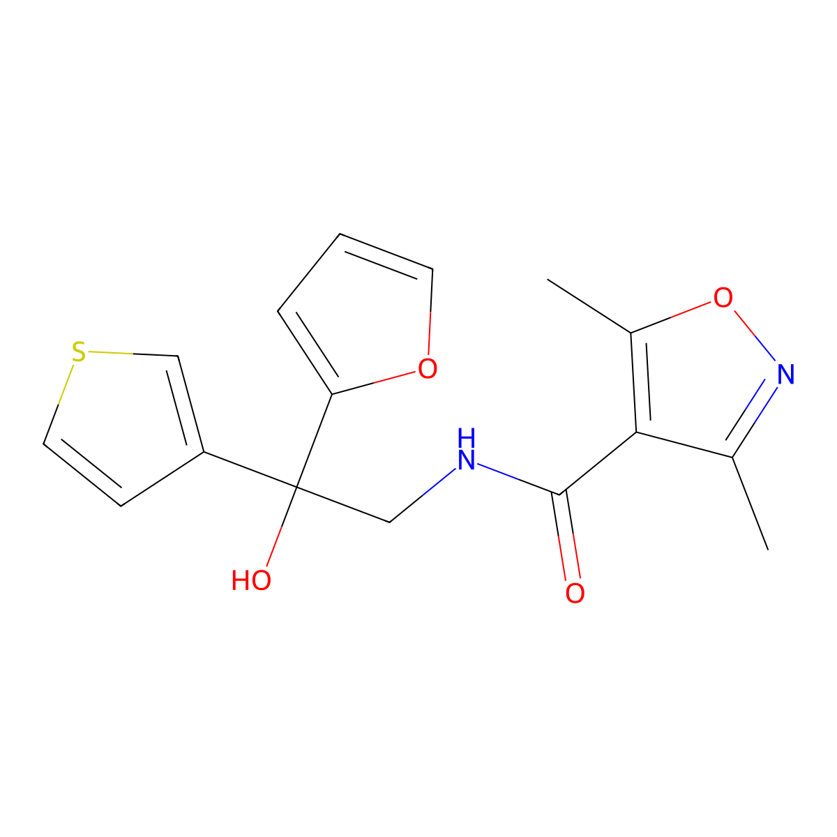 N-(2-(furan-2-yl)-2-hydroxy-2-(thiophen-3-yl)ethyl)-3,5-dimethylisoxazole-4-carboxamide molecular structure, CAS 2034261-23-7