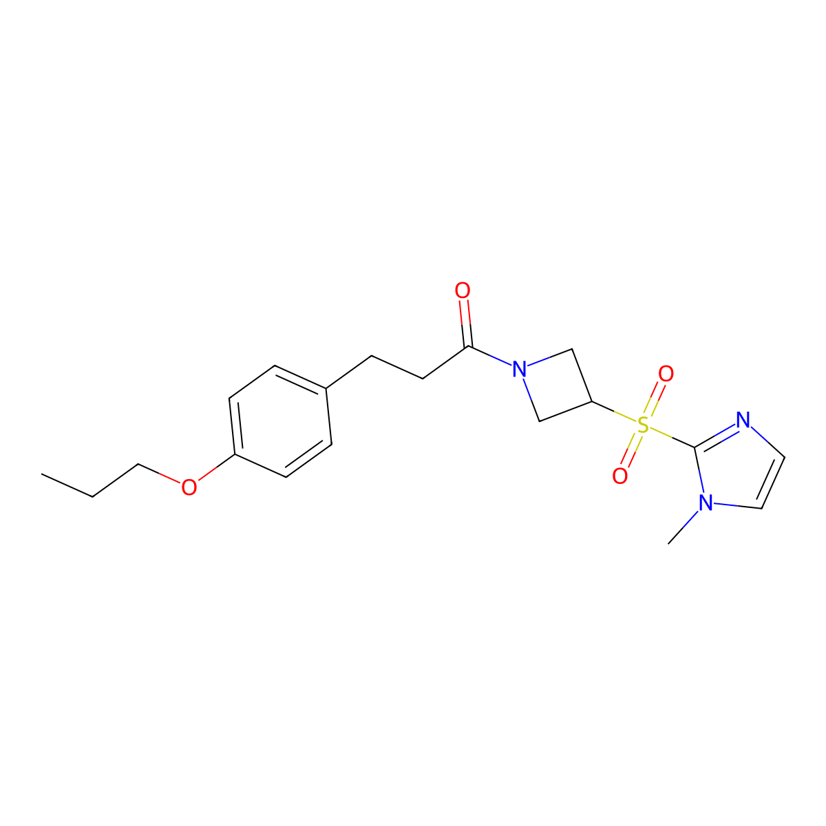 1-(3-((1-methyl-1H-imidazol-2-yl)sulfonyl)azetidin-1-yl)-3-(4-propoxyphenyl)propan-1-one molecular structure, CAS 2034261-25-9