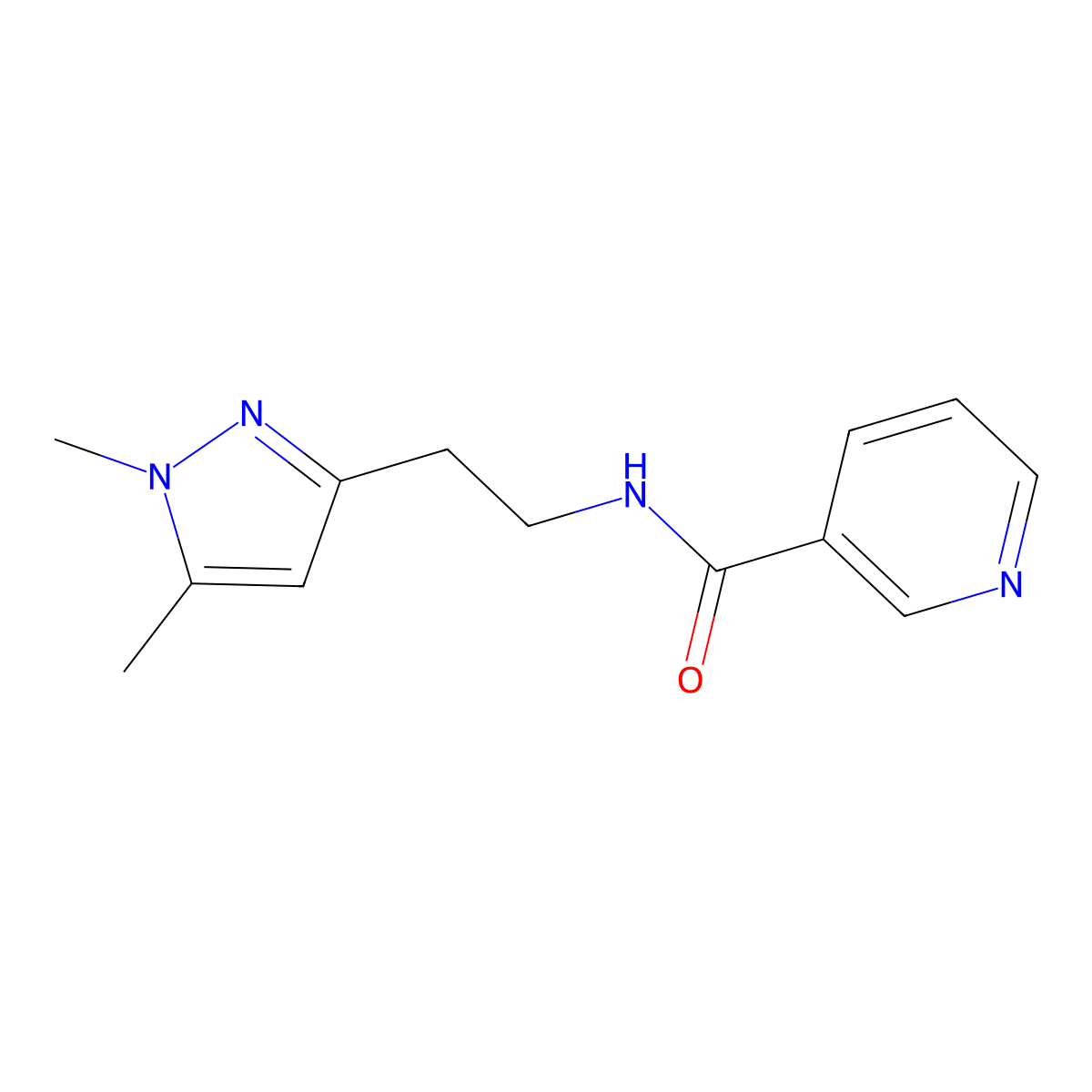 N-(2-(1,5-dimethyl-1H-pyrazol-3-yl)ethyl)nicotinamide molecular structure, CAS 2034261-27-1