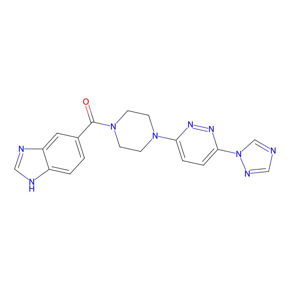 (4-(6-(1H-1,2,4-triazol-1-yl)pyridazin-3-yl)piperazin-1-yl)(1H-benzo[d]imidazol-5-yl)methanone molecular structure, CAS 2034261-30-6