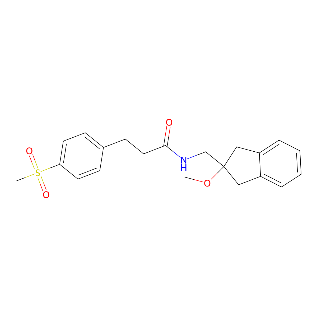 N-((2-methoxy-2,3-dihydro-1H-inden-2-yl)methyl)-3-(4-(methylsulfonyl)phenyl)propanamide molecular structure, CAS 2034261-31-7