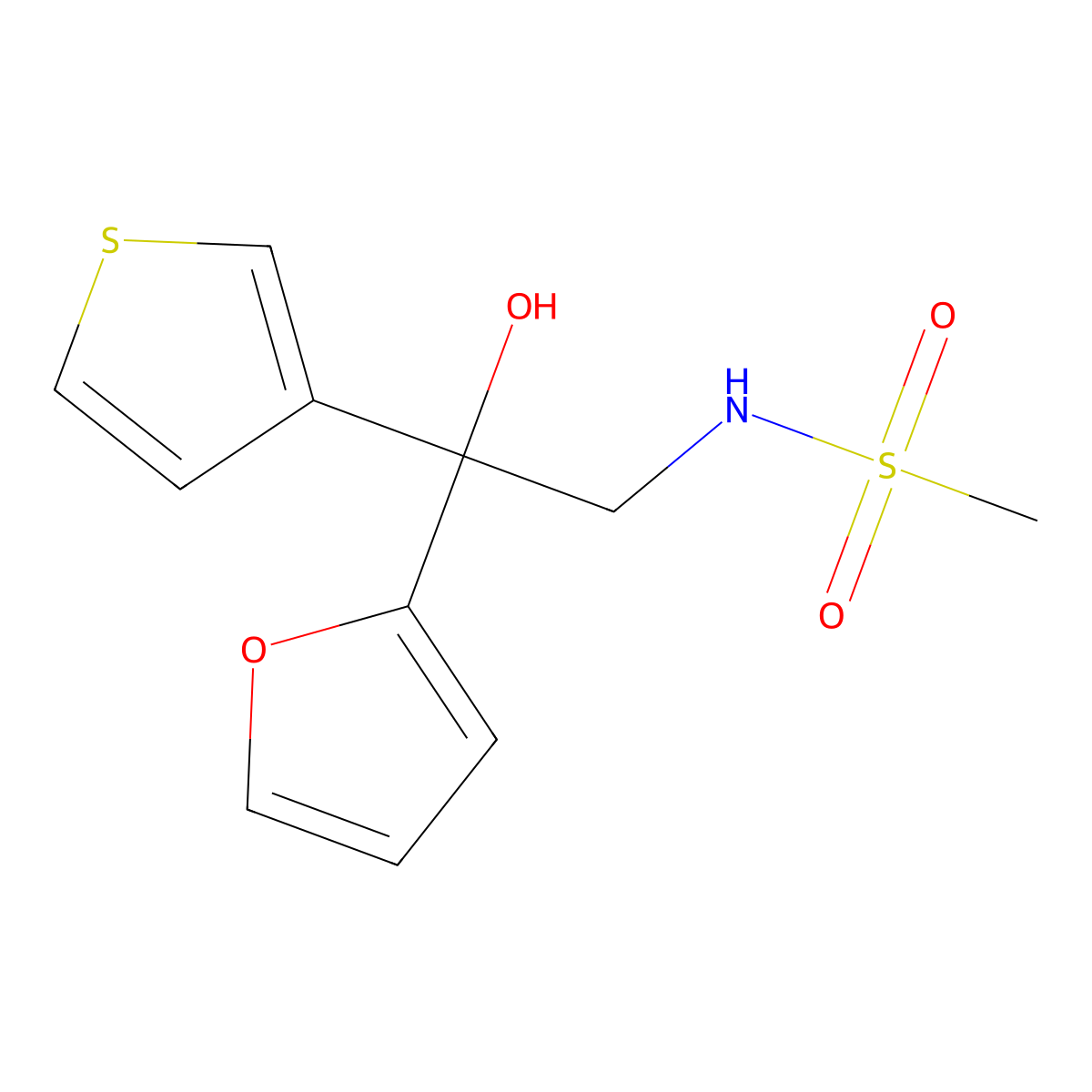 N-[2-(furan-2-yl)-2-hydroxy-2-(thiophen-3-yl)ethyl]methanesulfonamide molecular structure, CAS 2034261-33-9