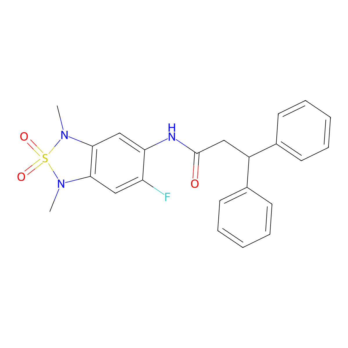 N-(6-fluoro-1,3-dimethyl-2,2-dioxido-1,3-dihydrobenzo[c][1,2,5]thiadiazol-5-yl)-3,3-diphenylpropanamide molecular structure, CAS 2034261-35-1