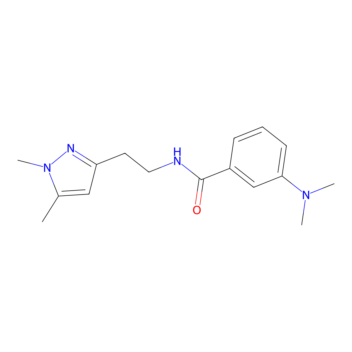 N-(2-(1,5-dimethyl-1H-pyrazol-3-yl)ethyl)-3-(dimethylamino)benzamide molecular structure, CAS 2034261-40-8