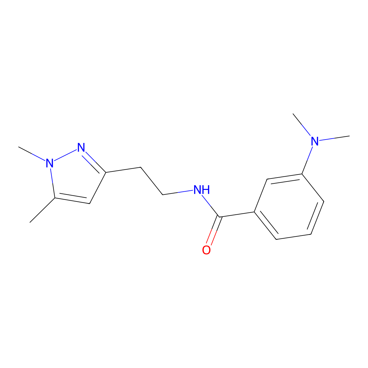 N-(2-(1,5-dimethyl-1H-pyrazol-3-yl)ethyl)-3-(dimethylamino)benzamide molecular structure, CAS 2034261-40-8