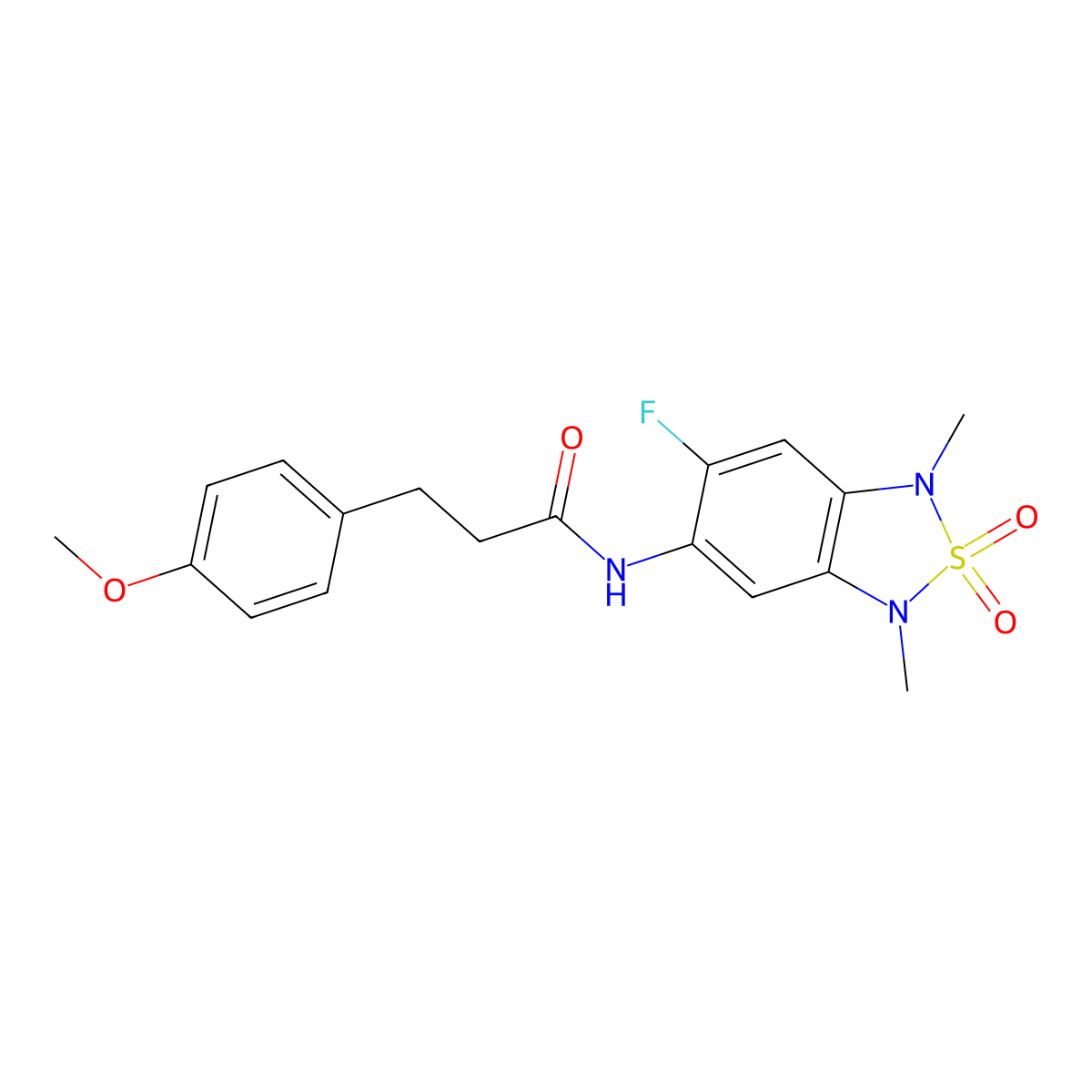 N-(6-fluoro-1,3-dimethyl-2,2-dioxido-1,3-dihydrobenzo[c][1,2,5]thiadiazol-5-yl)-3-(4-methoxyphenyl)propanamide molecular structure, CAS 2034261-41-9