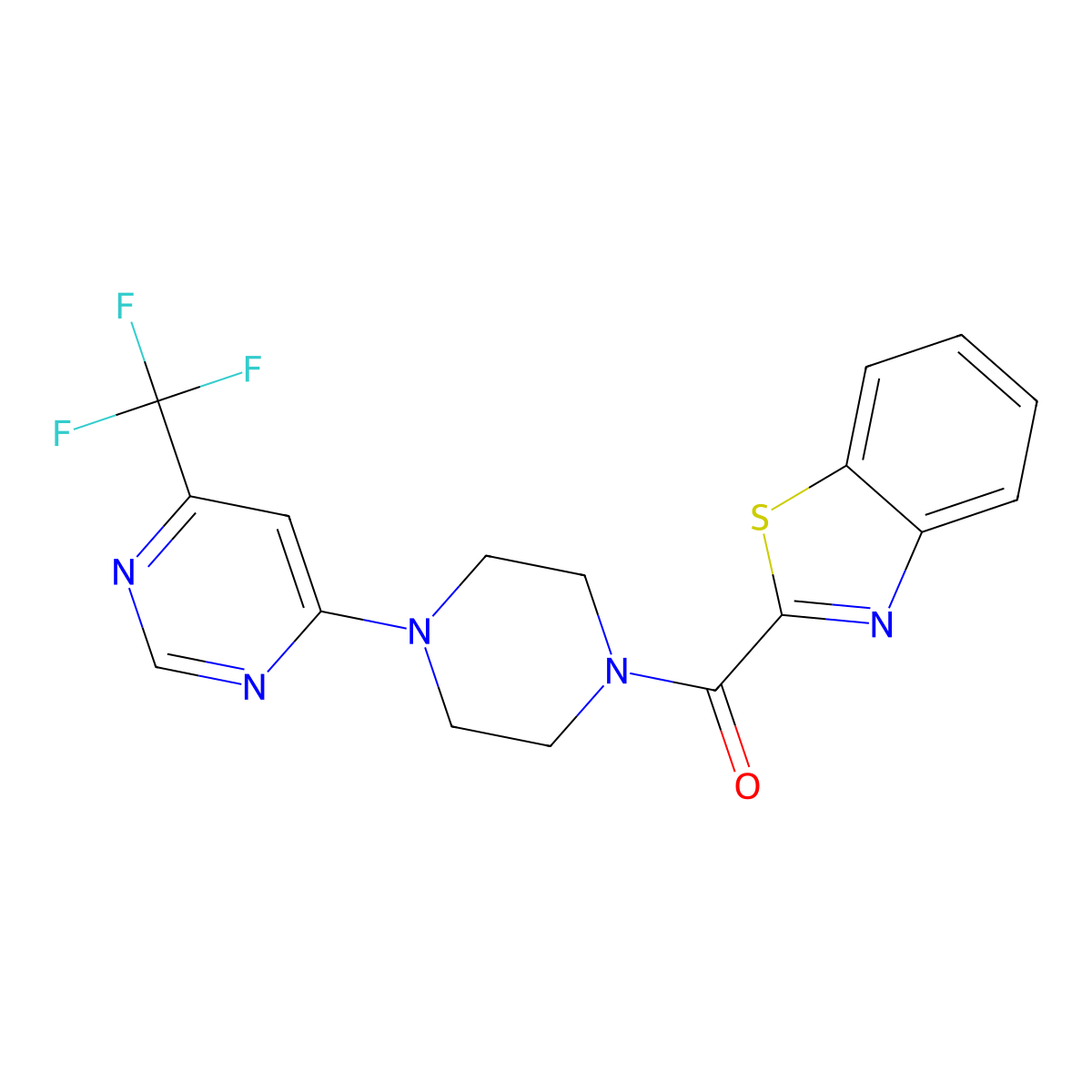 Benzo[d]thiazol-2-yl(4-(6-(trifluoromethyl)pyrimidin-4-yl)piperazin-1-yl)methanone molecular structure, CAS 2034261-46-4