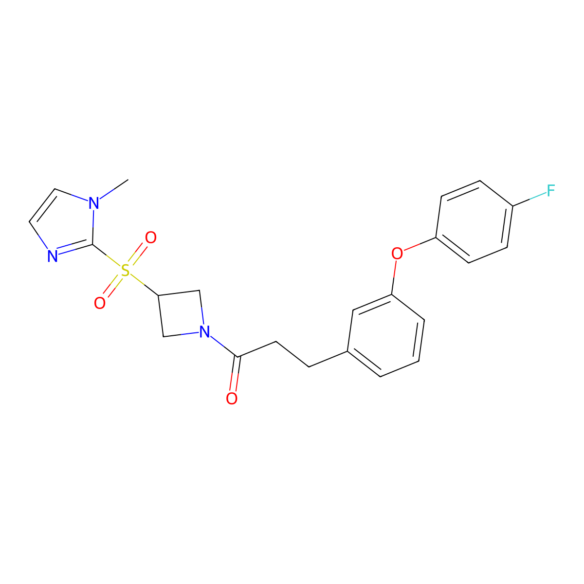 3-(3-(4-fluorophenoxy)phenyl)-1-(3-((1-methyl-1H-imidazol-2-yl)sulfonyl)azetidin-1-yl)propan-1-one molecular structure, CAS 2034261-48-6