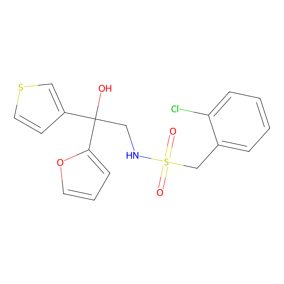 1-(2-chlorophenyl)-N-(2-(furan-2-yl)-2-hydroxy-2-(thiophen-3-yl)ethyl)methanesulfonamide molecular structure, CAS 2034261-51-1
