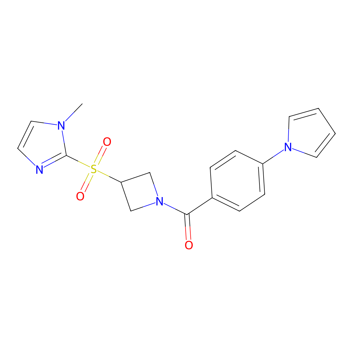 (4-(1H-pyrrol-1-yl)phenyl)(3-((1-methyl-1H-imidazol-2-yl)sulfonyl)azetidin-1-yl)methanone molecular structure, CAS 2034261-55-5