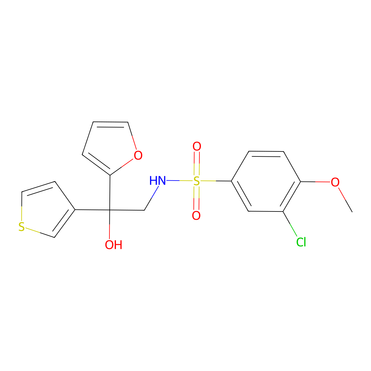 3-chloro-N-(2-(furan-2-yl)-2-hydroxy-2-(thiophen-3-yl)ethyl)-4-methoxybenzenesulfonamide molecular structure, CAS 2034261-60-2