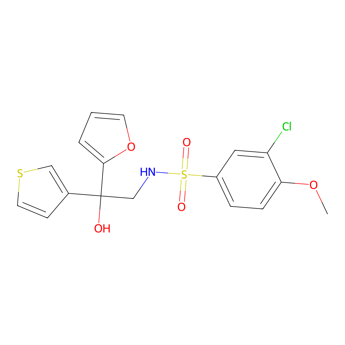 3-chloro-N-(2-(furan-2-yl)-2-hydroxy-2-(thiophen-3-yl)ethyl)-4-methoxybenzenesulfonamide molecular structure, CAS 2034261-60-2