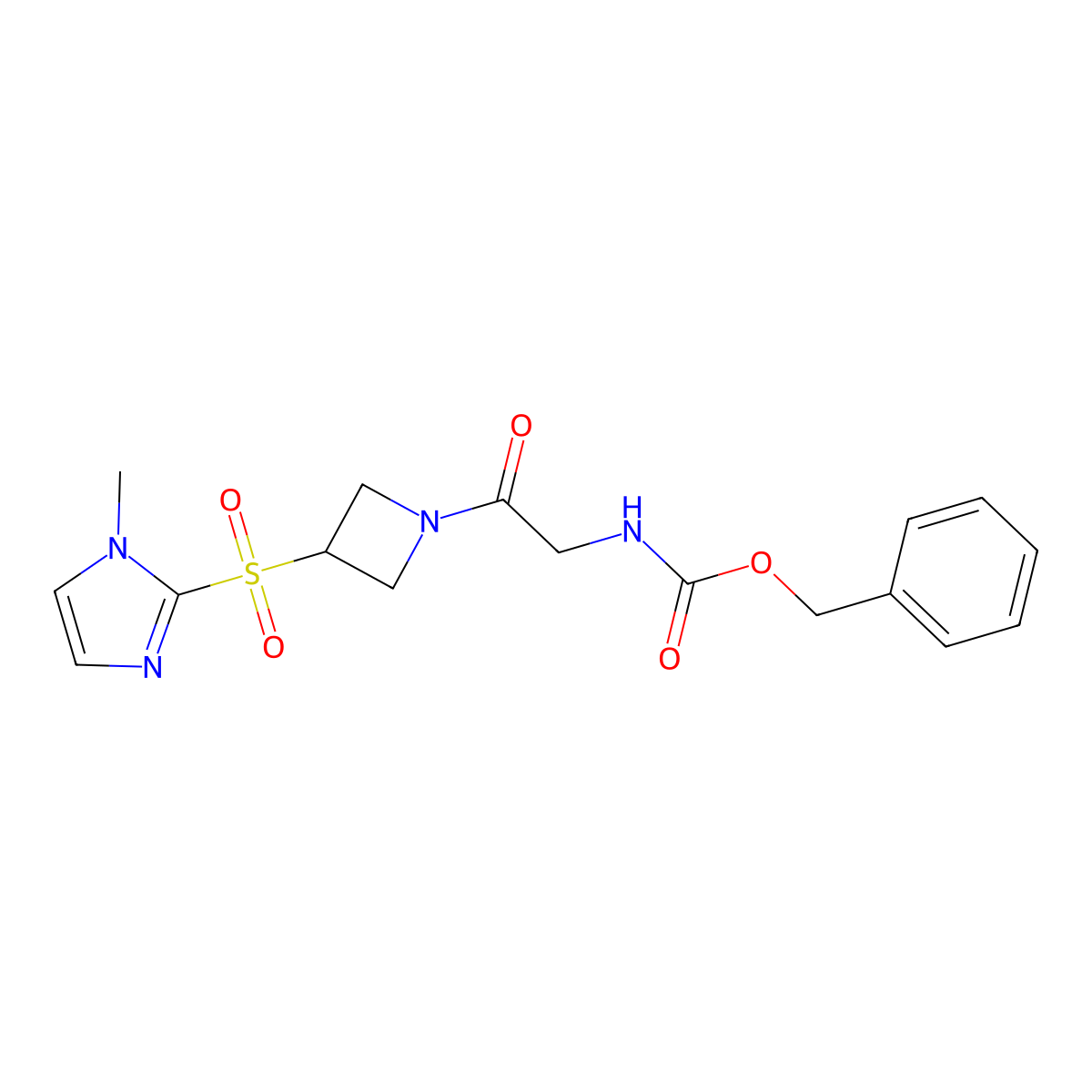 benzyl (2-(3-((1-methyl-1H-imidazol-2-yl)sulfonyl)azetidin-1-yl)-2-oxoethyl)carbamate molecular structure, CAS 2034261-62-4