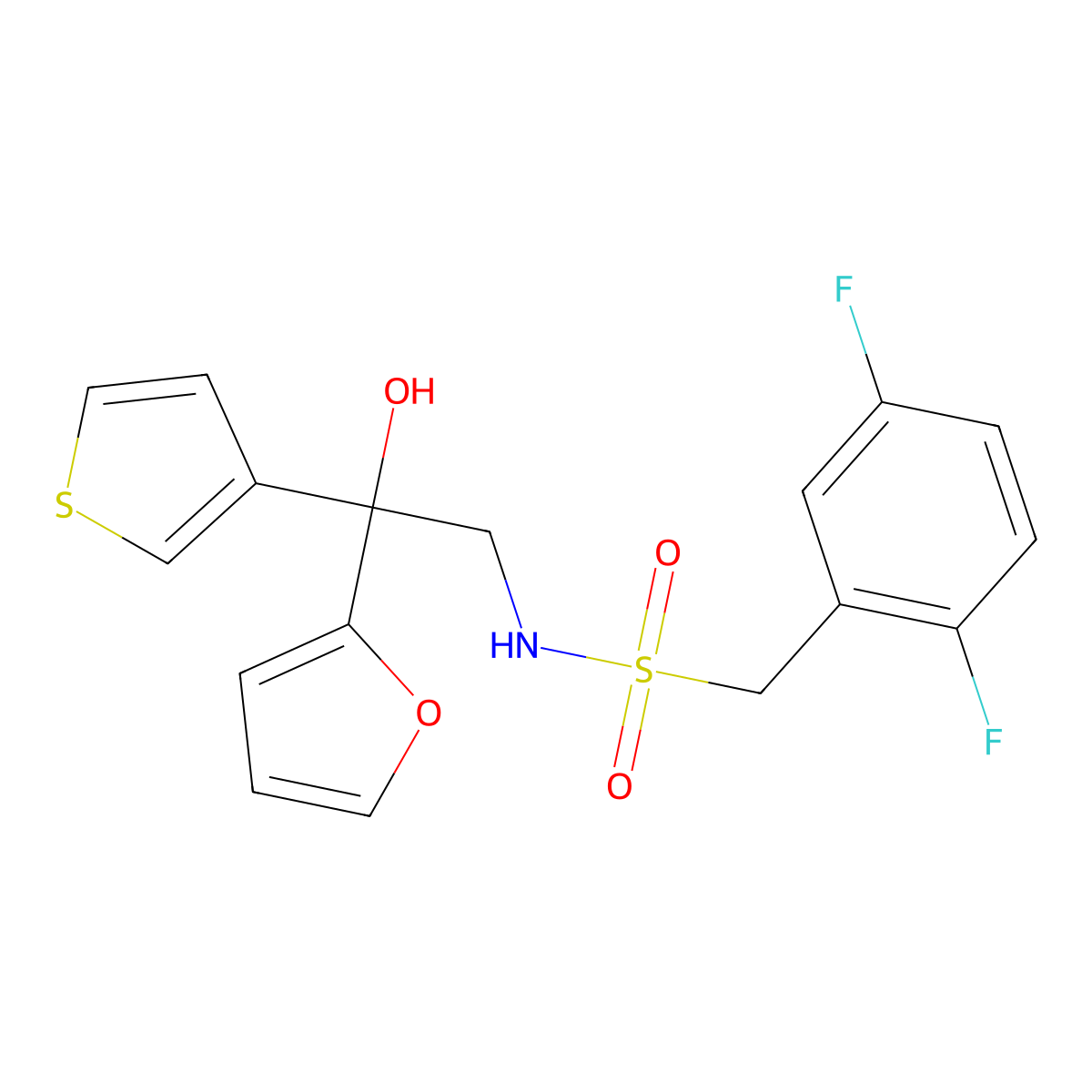 1-(2,5-difluorophenyl)-N-(2-(furan-2-yl)-2-hydroxy-2-(thiophen-3-yl)ethyl)methanesulfonamide molecular structure, CAS 2034261-66-8