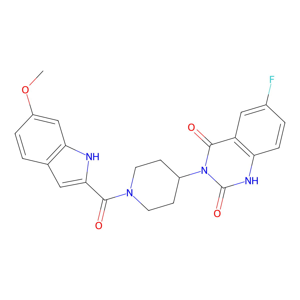 6-fluoro-3-(1-(6-methoxy-1H-indole-2-carbonyl)piperidin-4-yl)quinazoline-2,4(1H,3H)-dione molecular structure, CAS 2034261-69-1