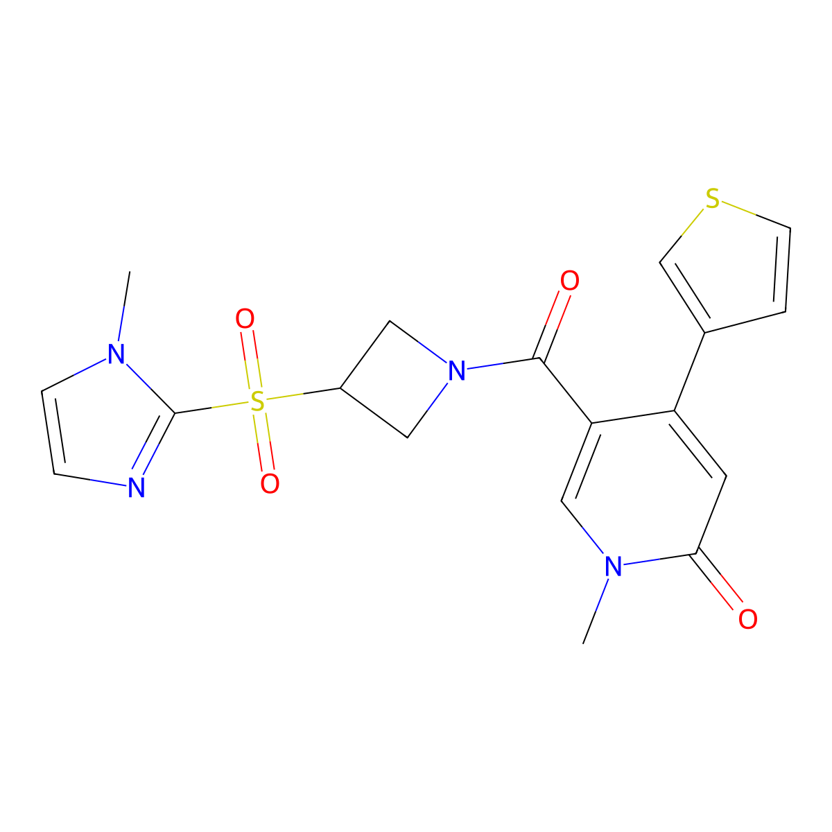 1-methyl-5-(3-((1-methyl-1H-imidazol-2-yl)sulfonyl)azetidine-1-carbonyl)-4-(thiophen-3-yl)pyridin-2(1H)-one molecular structure, CAS 2034261-74-8
