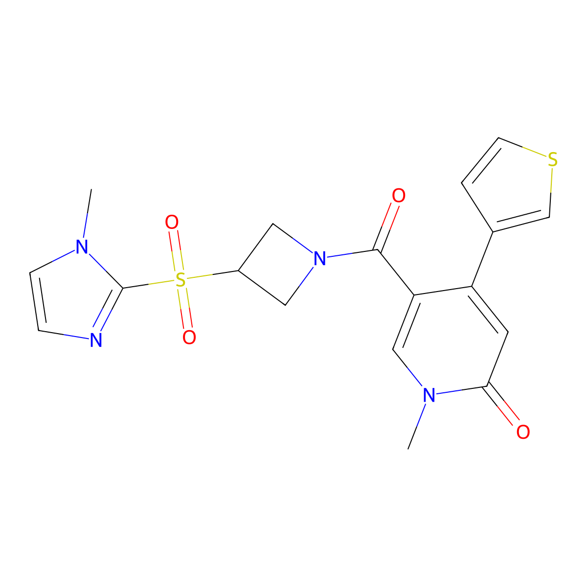 1-methyl-5-(3-((1-methyl-1H-imidazol-2-yl)sulfonyl)azetidine-1-carbonyl)-4-(thiophen-3-yl)pyridin-2(1H)-one molecular structure, CAS 2034261-74-8