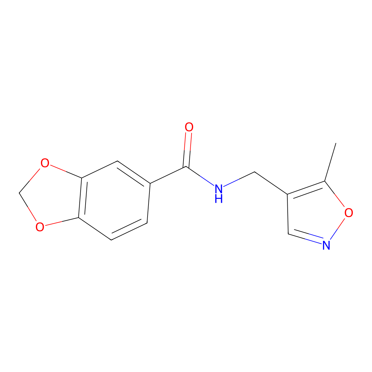 N-((5-methylisoxazol-4-yl)methyl)benzo[d][1,3]dioxole-5-carboxamide molecular structure, CAS 2034261-76-0