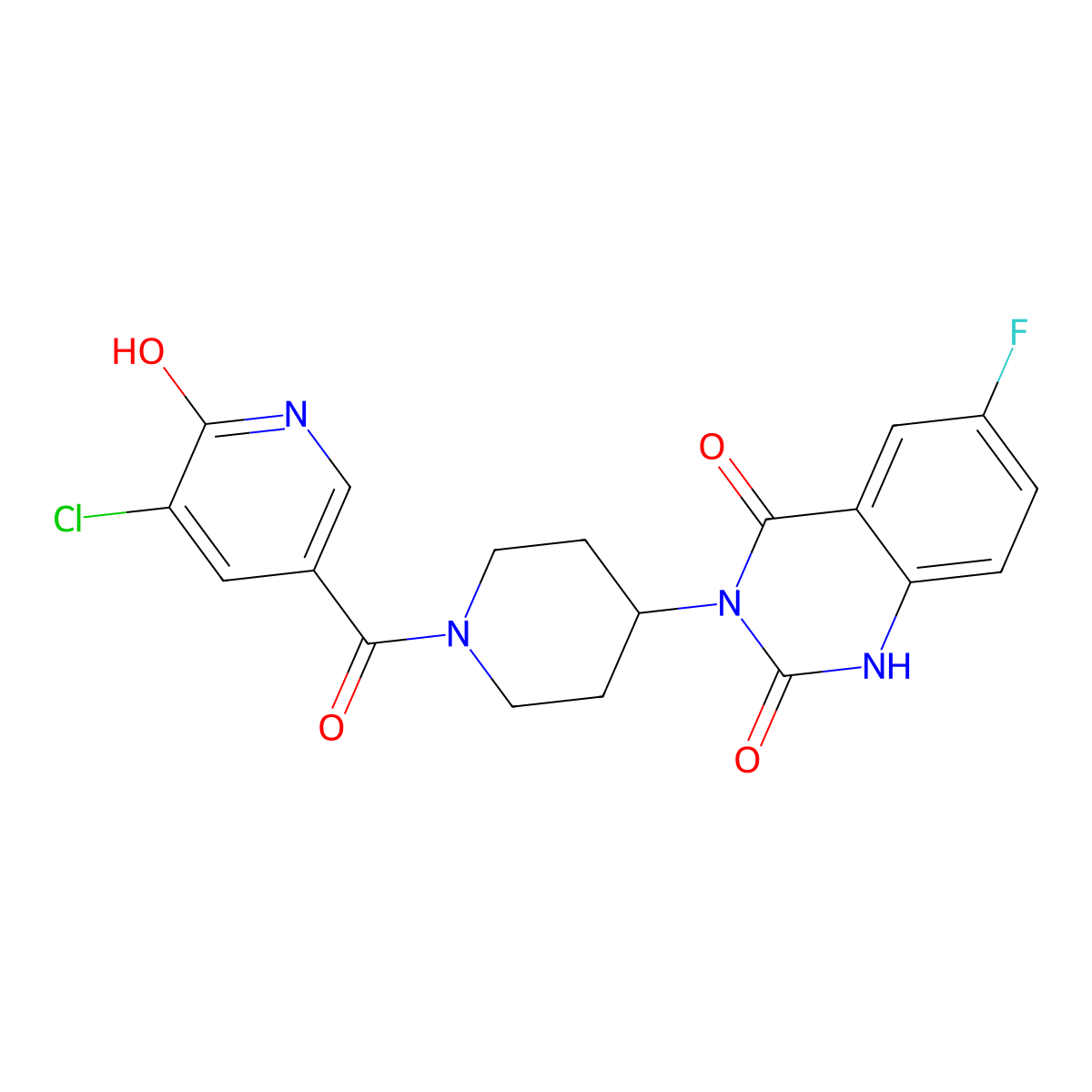 3-(1-(5-chloro-6-hydroxynicotinoyl)piperidin-4-yl)-6-fluoroquinazoline-2,4(1H,3H)-dione molecular structure, CAS 2034261-77-1