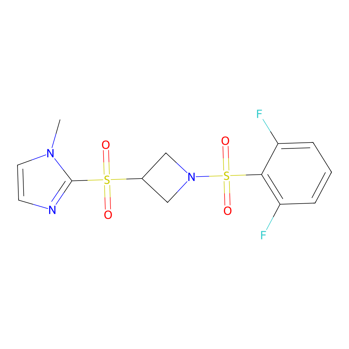 2-((1-((2,6-difluorophenyl)sulfonyl)azetidin-3-yl)sulfonyl)-1-methyl-1H-imidazole molecular structure, CAS 2034261-78-2