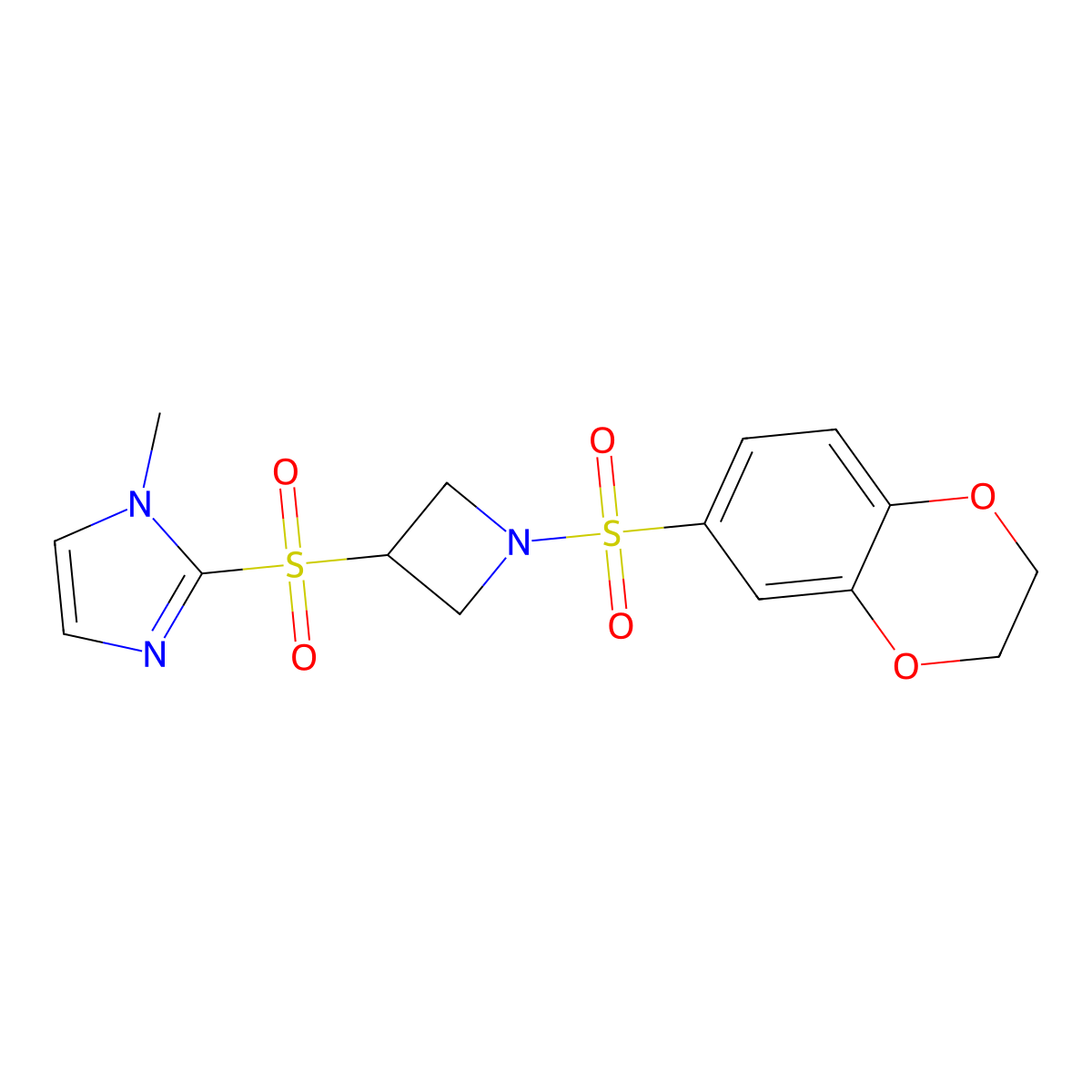 2-((1-((2,3-dihydrobenzo[b][1,4]dioxin-6-yl)sulfonyl)azetidin-3-yl)sulfonyl)-1-methyl-1H-imidazole molecular structure, CAS 2034261-81-7