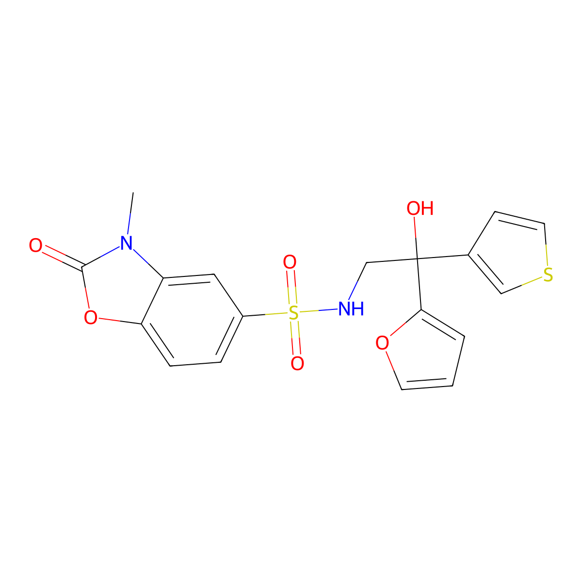 N-(2-(furan-2-yl)-2-hydroxy-2-(thiophen-3-yl)ethyl)-3-methyl-2-oxo-2,3-dihydrobenzo[d]oxazole-5-sulfonamide molecular structure, CAS 2034261-86-2