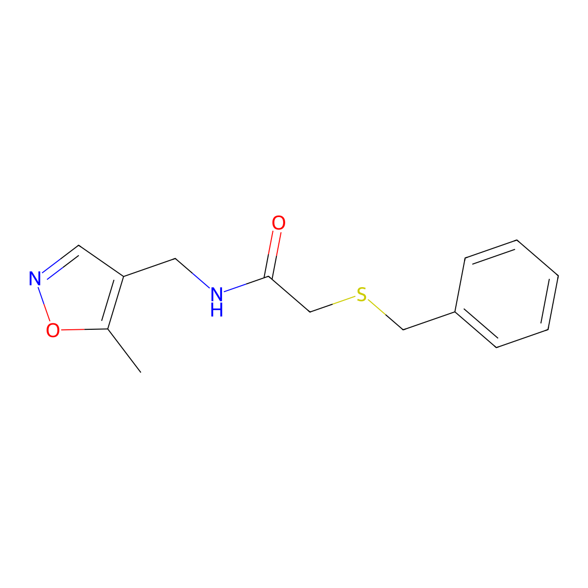2-(benzylthio)-N-((5-methylisoxazol-4-yl)methyl)acetamide molecular structure, CAS 2034261-98-6