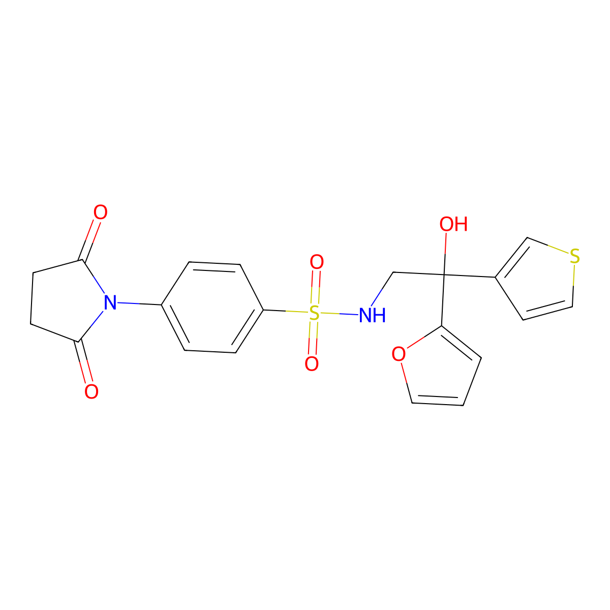 4-(2,5-dioxopyrrolidin-1-yl)-N-(2-(furan-2-yl)-2-hydroxy-2-(thiophen-3-yl)ethyl)benzenesulfonamide molecular structure, CAS 2034262-01-4