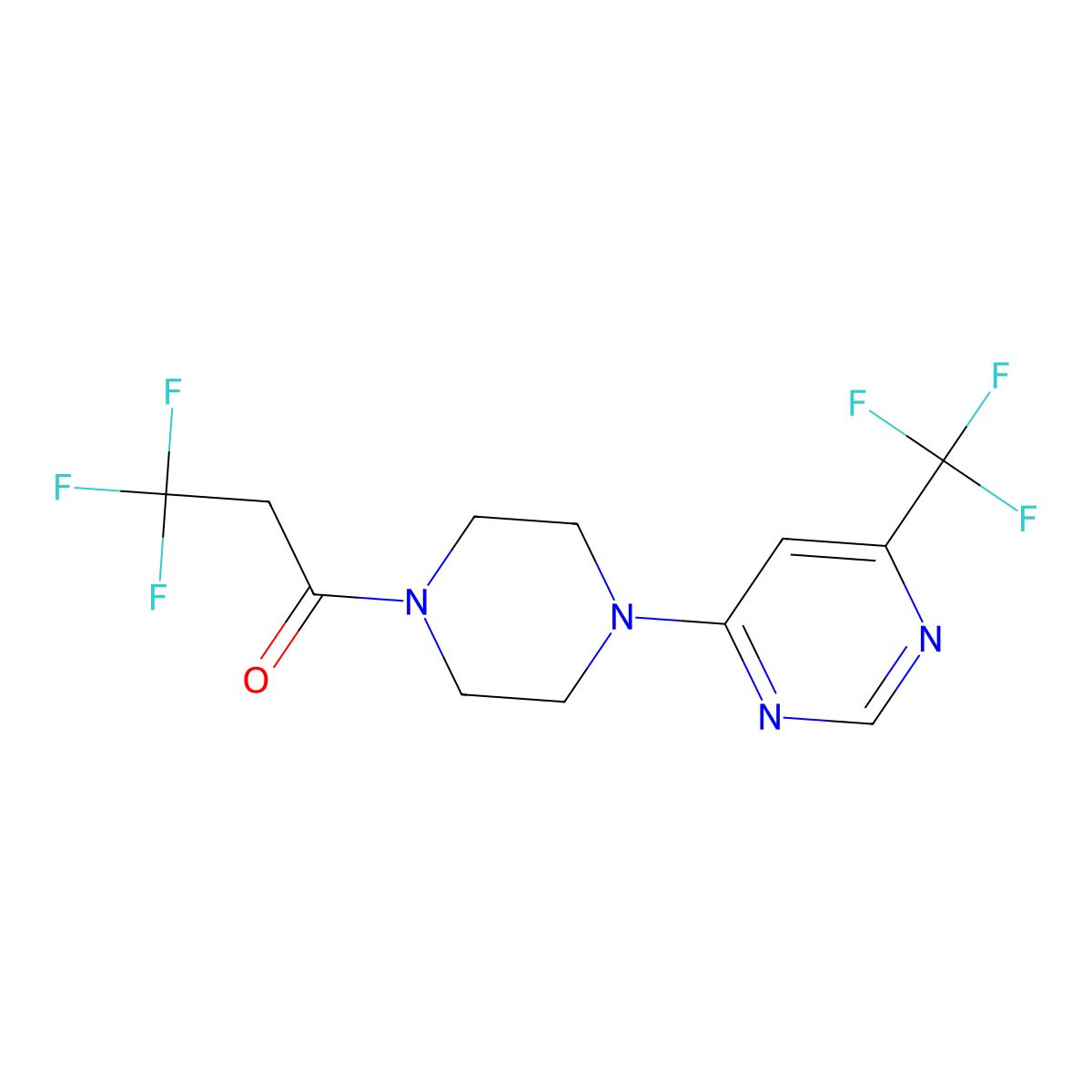 3,3,3-Trifluoro-1-(4-(6-(trifluoromethyl)pyrimidin-4-yl)piperazin-1-yl)propan-1-one molecular structure, CAS 2034262-03-6