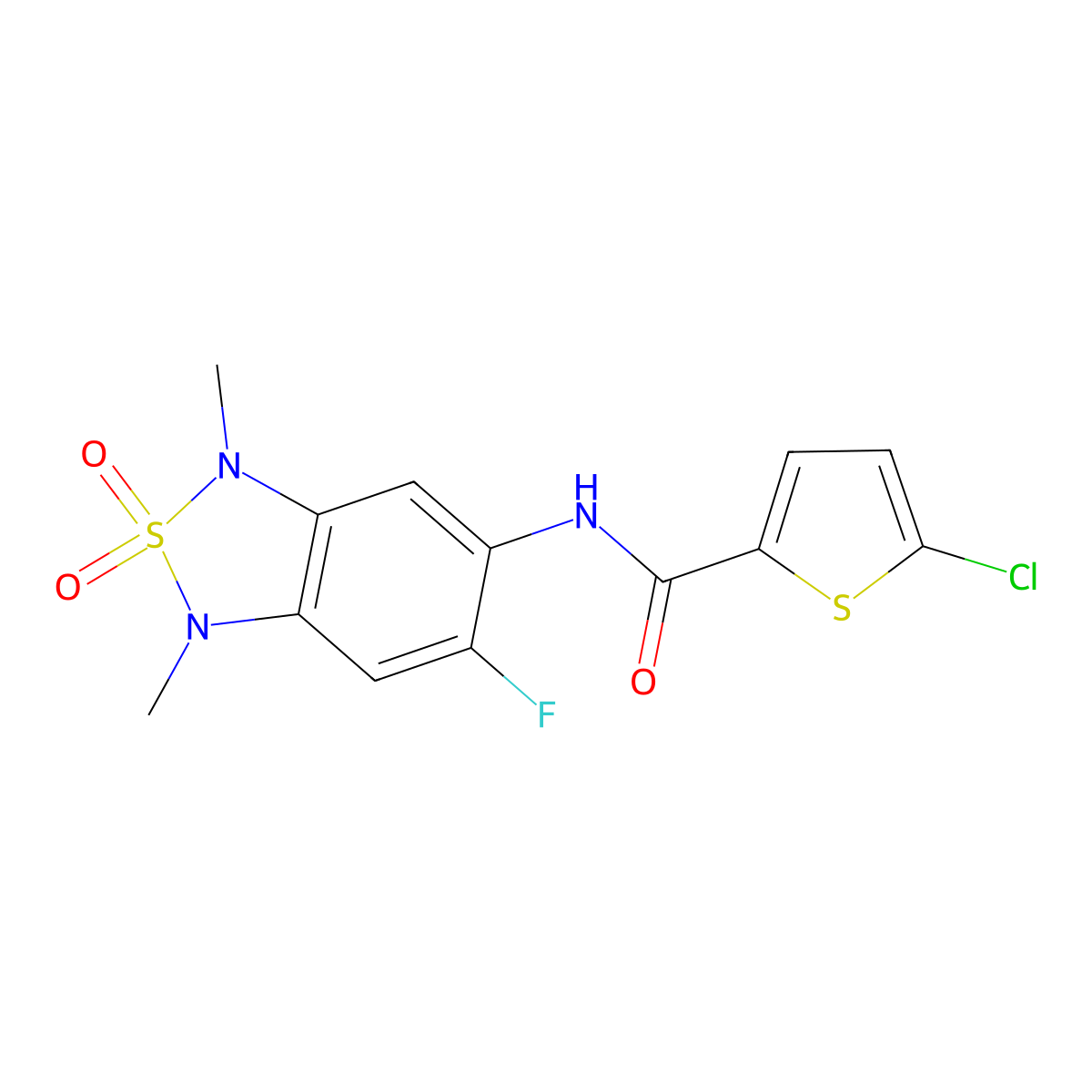 5-chloro-N-(6-fluoro-1,3-dimethyl-2,2-dioxido-1,3-dihydrobenzo[c][1,2,5]thiadiazol-5-yl)thiophene-2-carboxamide molecular structure, CAS 2034262-04-7