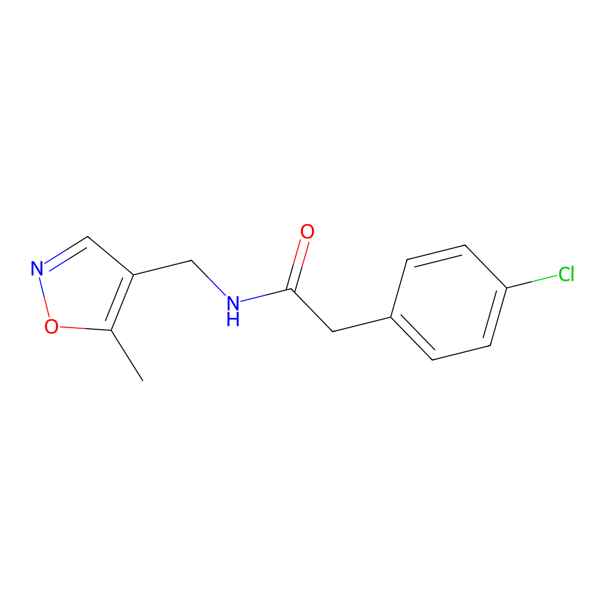 2-(4-chlorophenyl)-N-((5-methylisoxazol-4-yl)methyl)acetamide molecular structure, CAS 2034262-08-1