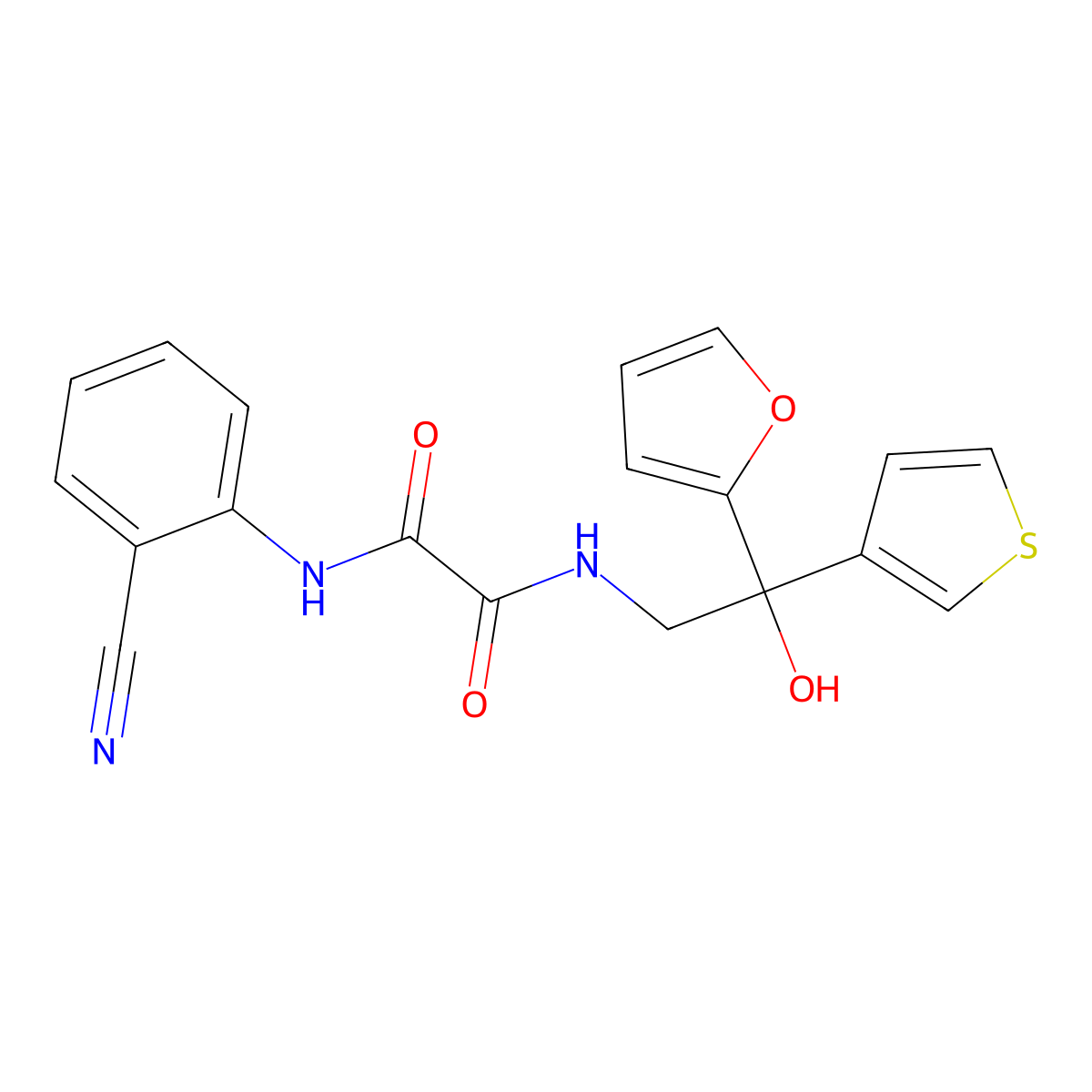 N1-(2-cyanophenyl)-N2-(2-(furan-2-yl)-2-hydroxy-2-(thiophen-3-yl)ethyl)oxalamide molecular structure, CAS 2034262-11-6